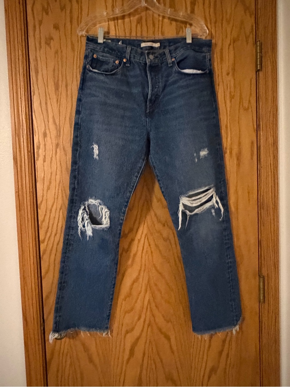 Levi's Blue Women's Straight-Leg Distressed Jeans